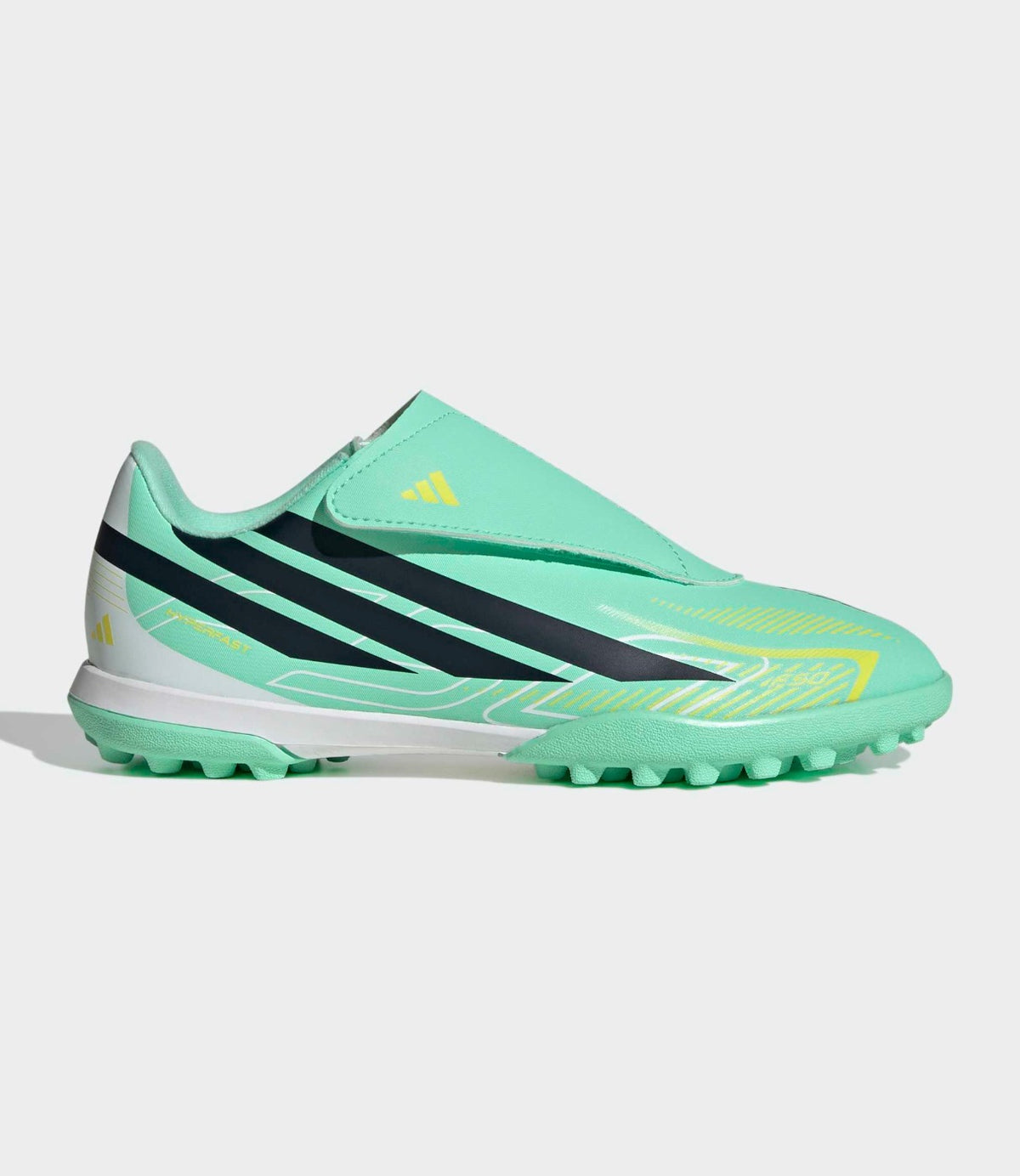 צד סניקרס אדידס F50 HYPERFAST CLUB בירוק מנטה עם פסי המותג בשחור - CHOZEN