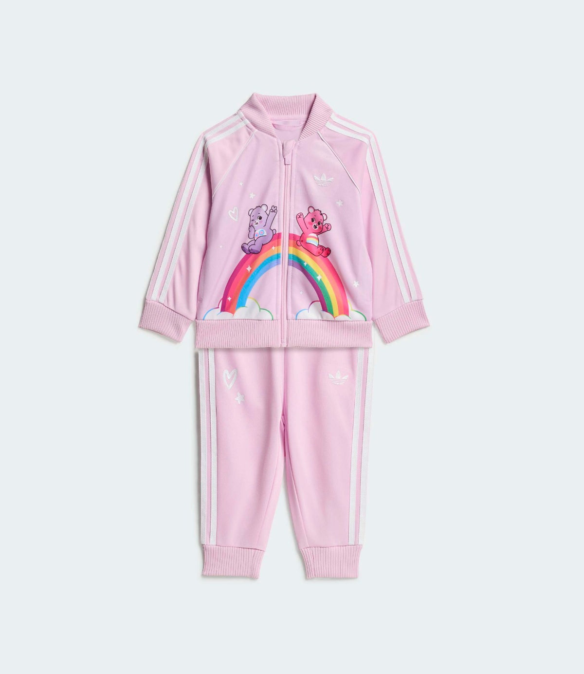 סט אדידס SST Tracktop ורוד עם הדפס דובוני קשת, תצוגה קדמית מלאה - CHOZEN