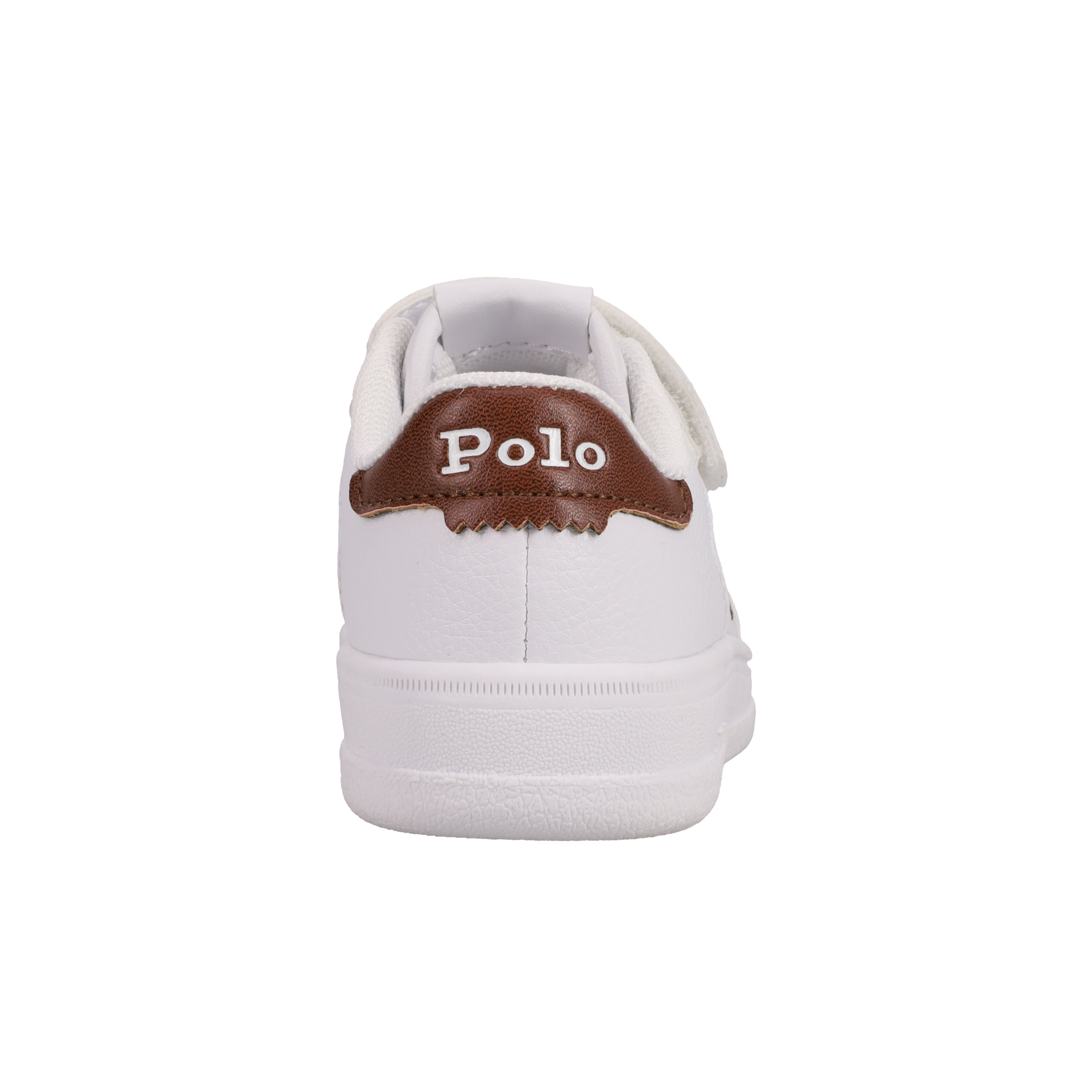סניקרס עור לבן לגבר עם חיזוק עור חום ועיטור Polo על העקב, נעל אופנה אלגנטית
