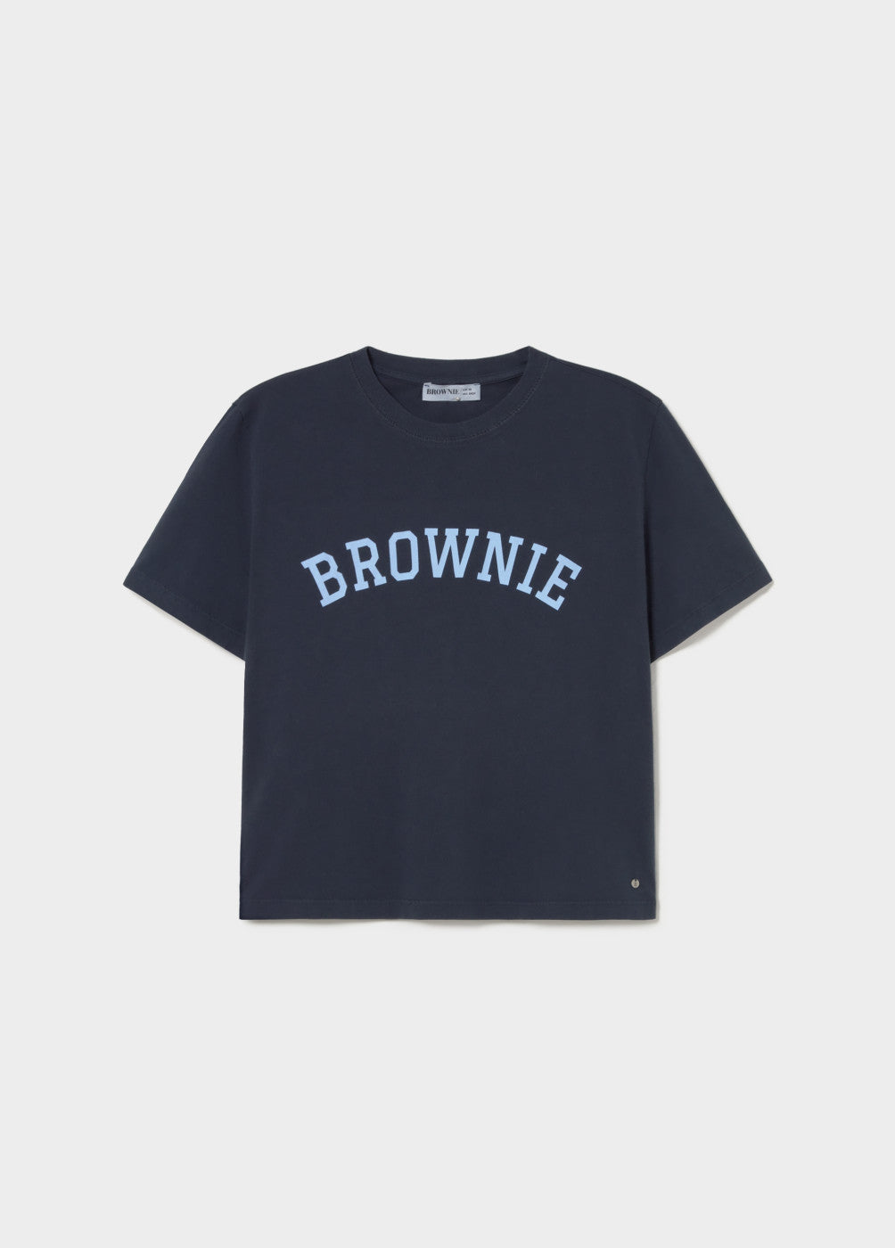 טי שירט כותנה שחורה עם כיתוב BROWNIE, גזרת יוניסקס קצרה
