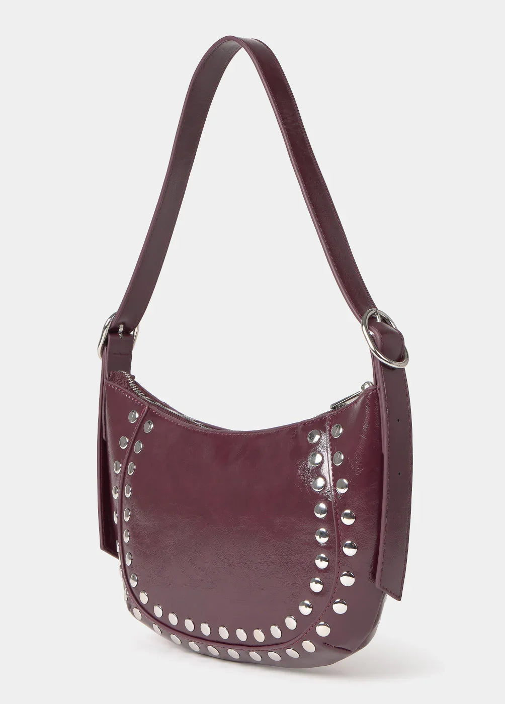 תיק צד נשים בורדו עם ניטים כסופים, עיצוב אופנתי, CHOZEN מותג בינלאומי