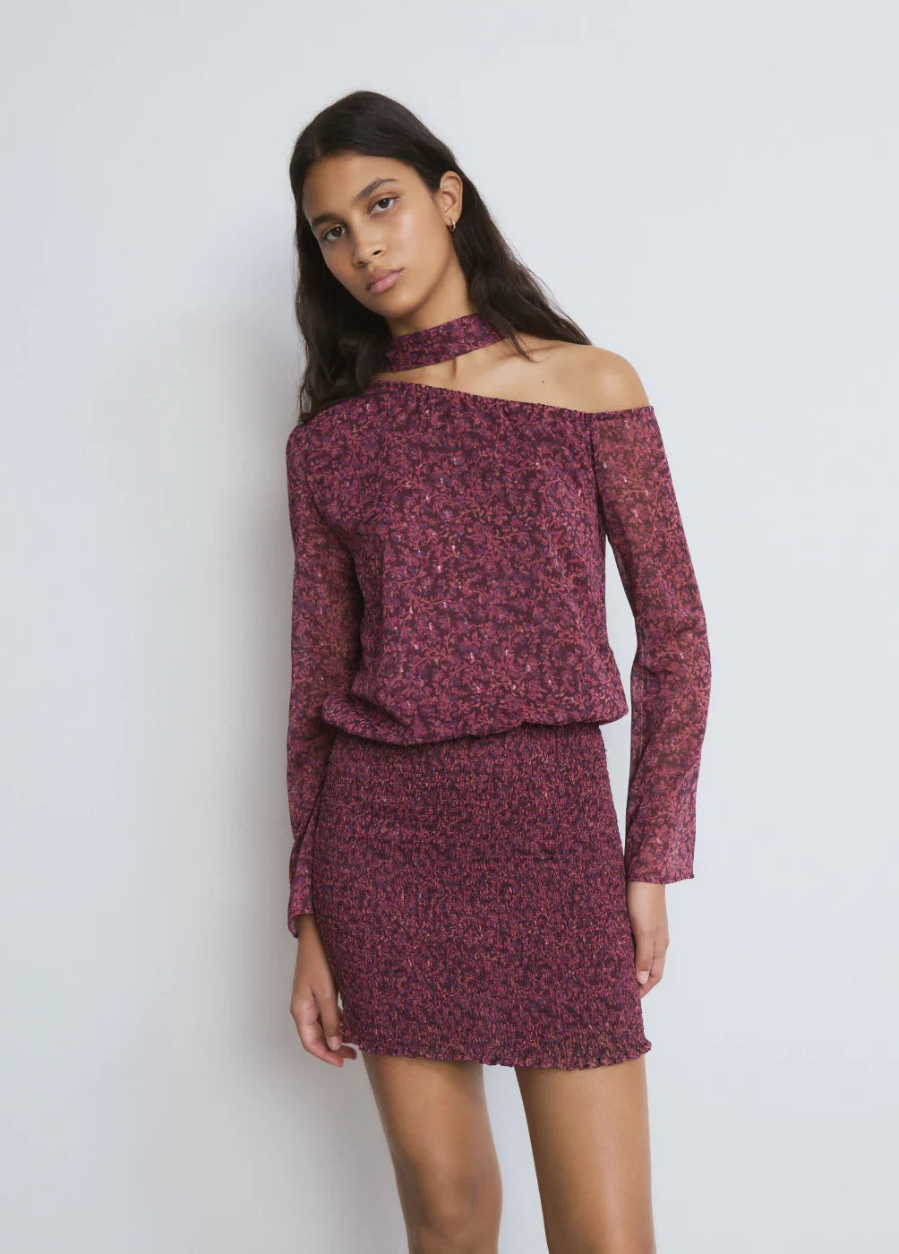 שמלת נשים בורדו מודפסת לשימוש יומיומי, דגם אופנתי ב-CHOZEN מבית קבוצת אלפא