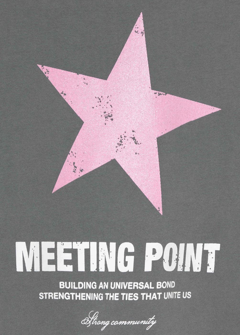 הדפס כוכב ורוד עם טקסט MEETING POINT על חולצת אופנה יוקרתית, CHOZEN, מותגים מובילים