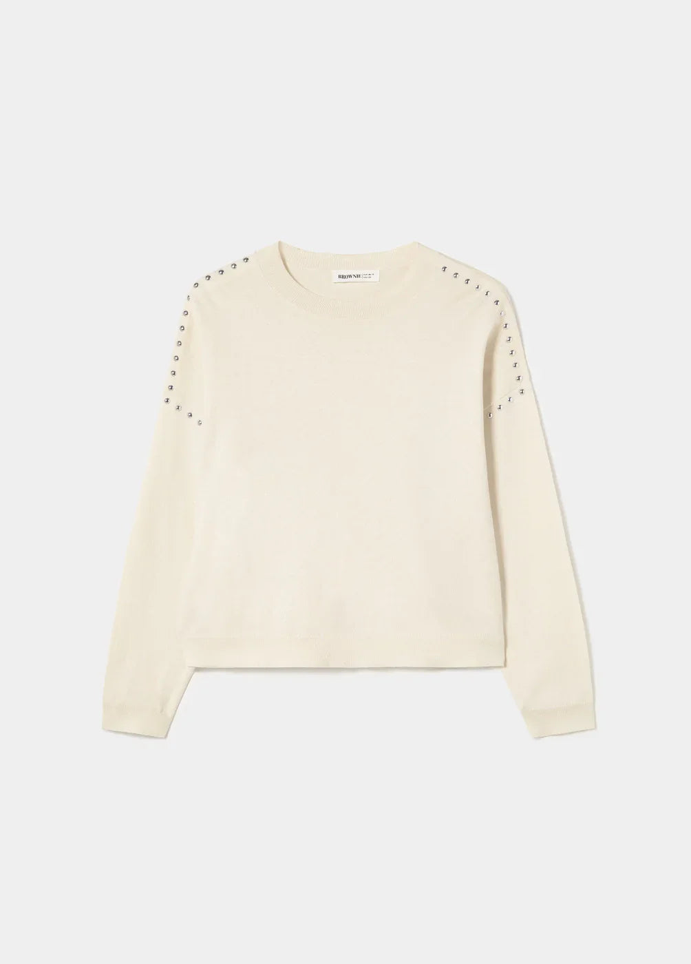 סוודר נשים קרם עם ניטים בכתפיים, אופנה CHOZEN, מותגים מובילים קבוצת אלפא