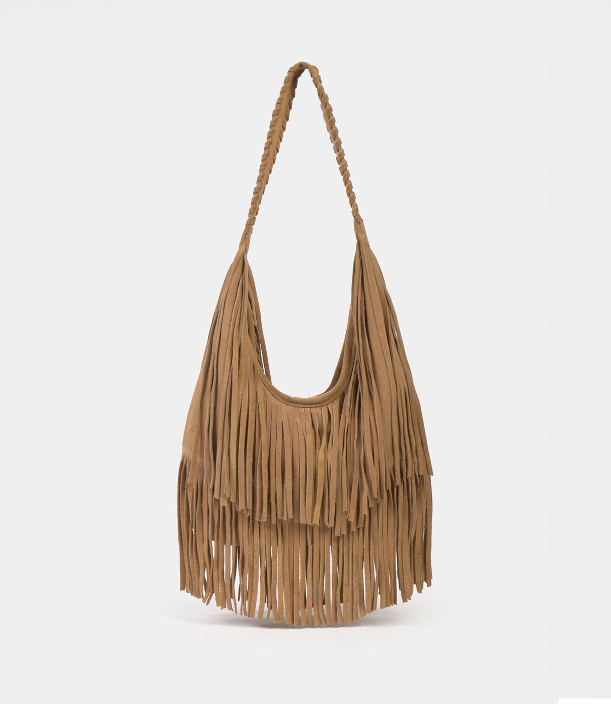 תיק כתף חום עם שוליים פרנזים, עיצוב בוהו אופנתי בסגנון קז'ואל לנשים