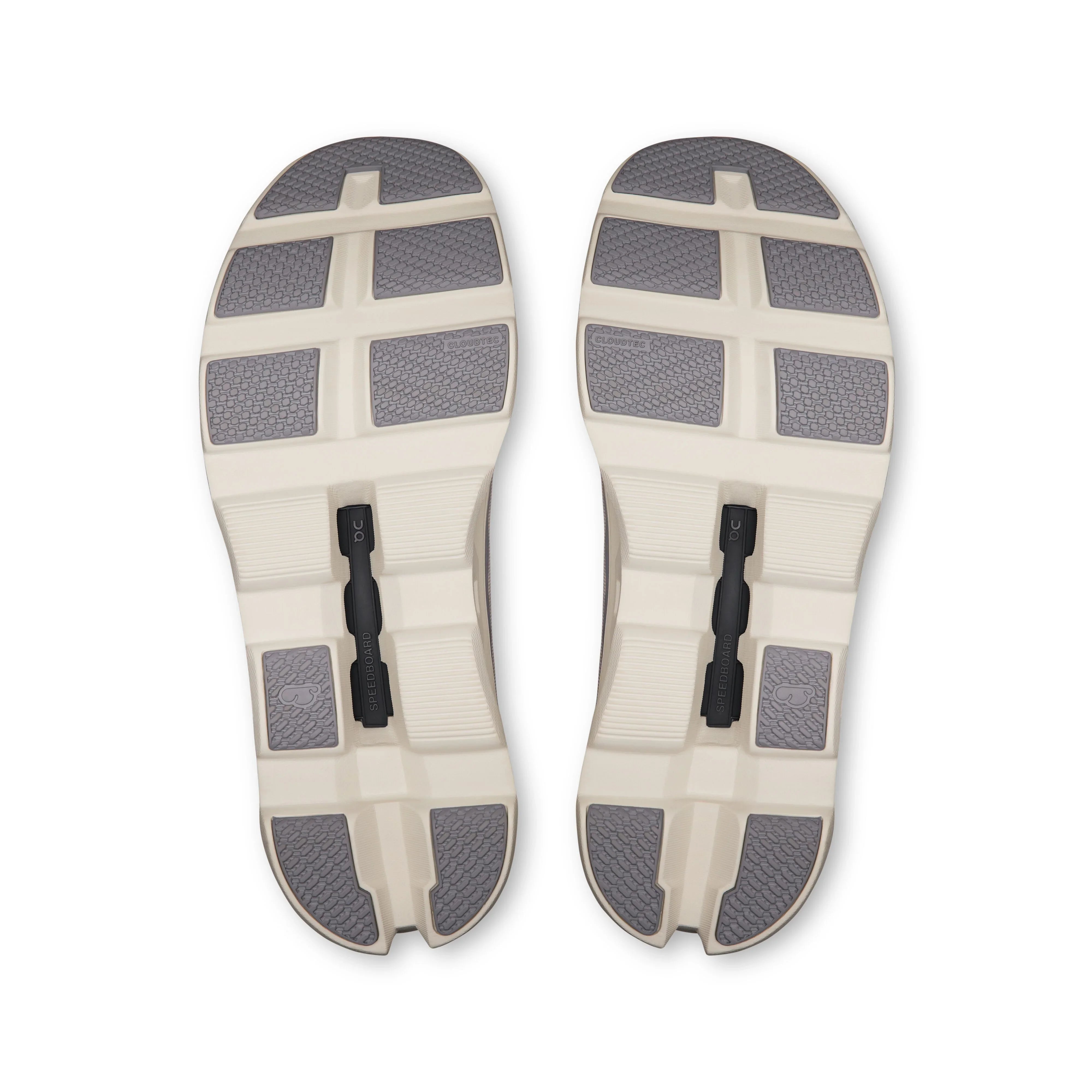 סוליית נעל ריצה בצבע בז' ואפור, עיצוב חדשני לאחיזה ובלימת זעזועים