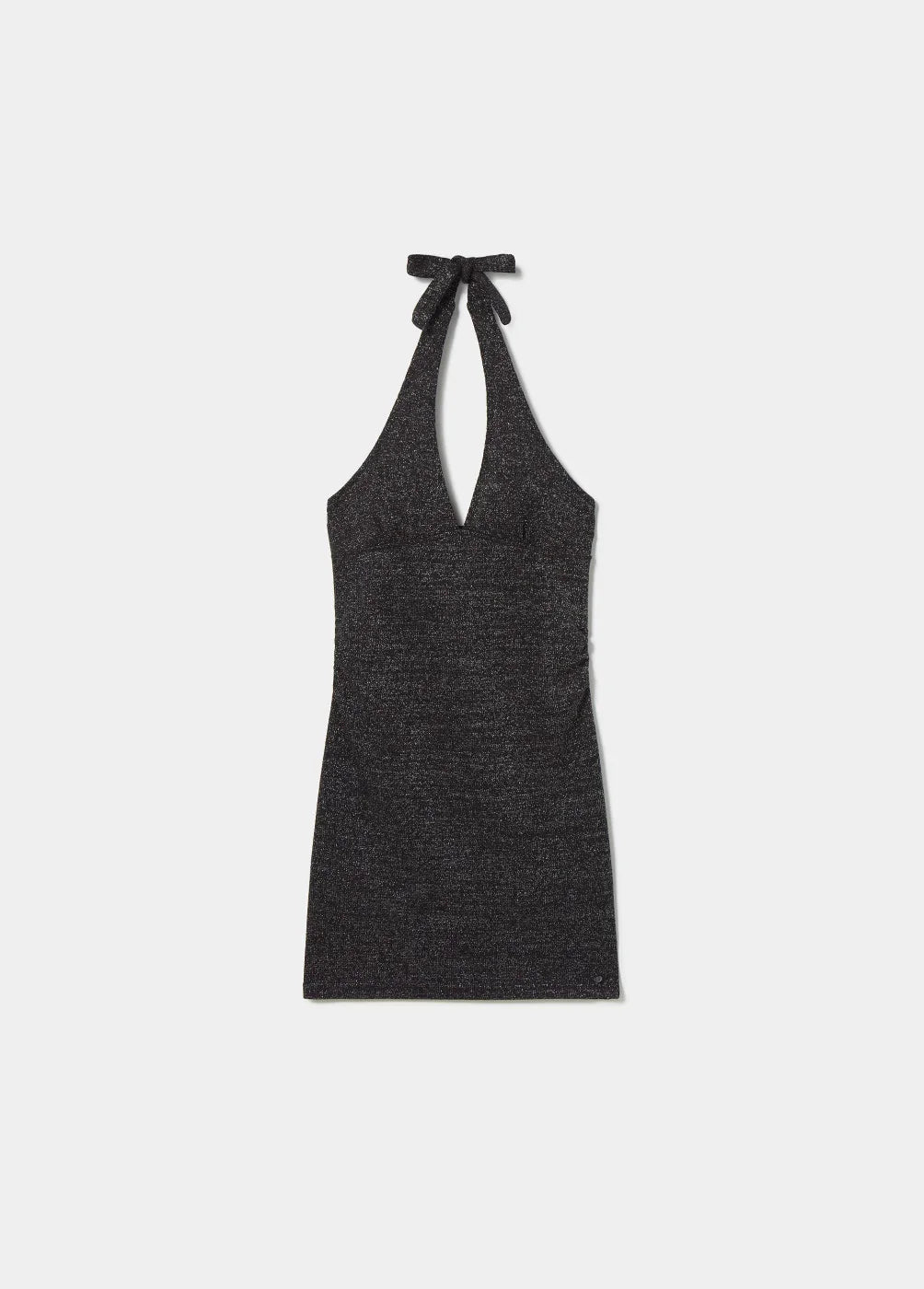 שמלת מיני שחורה בסגנון הולטר מבד מנצנץ, אופנה טרנדית CHOZEN